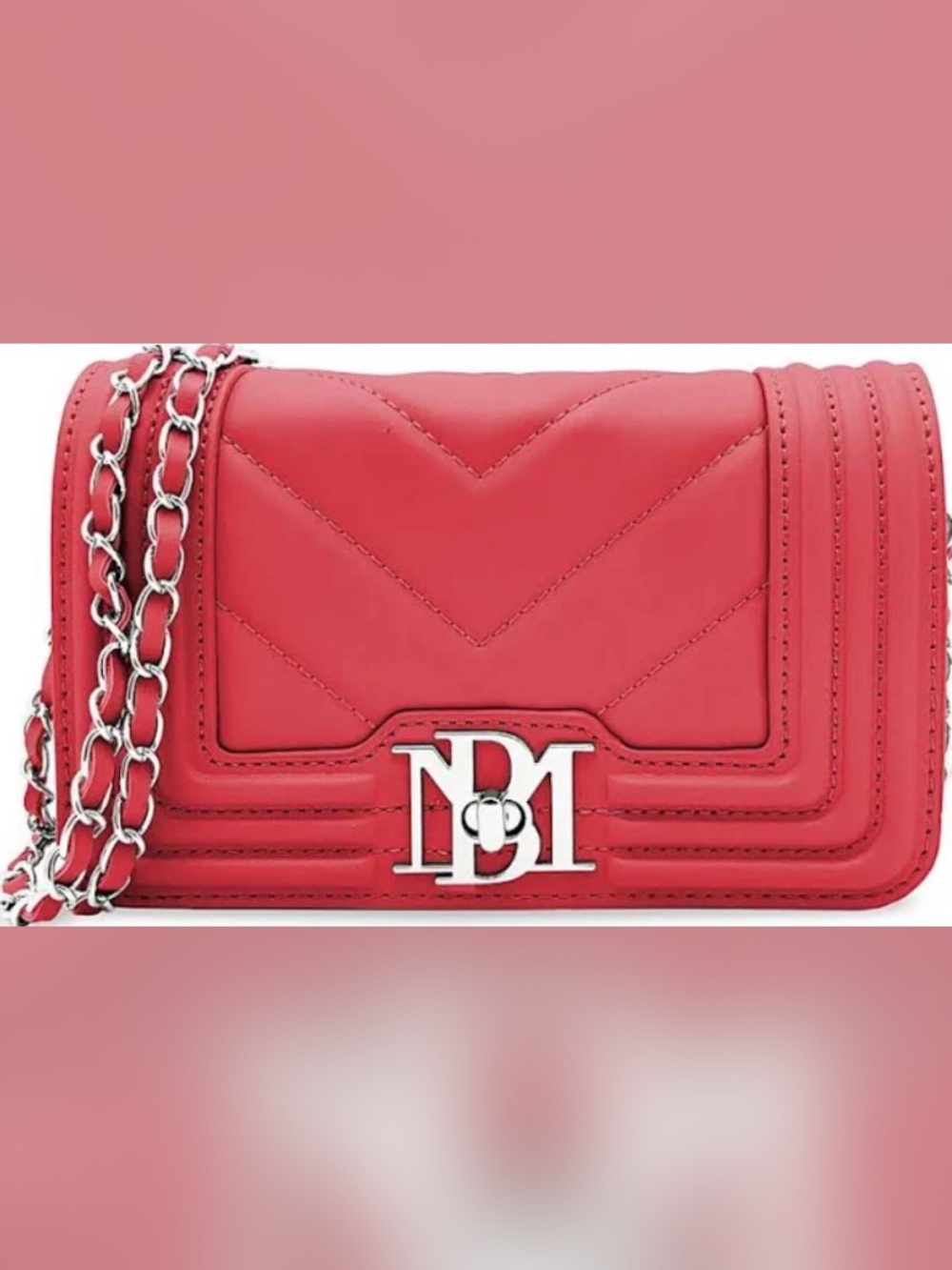 BADGLEY MISCHKA SMALL RED V-QUIILTING CROSSBODY BAG